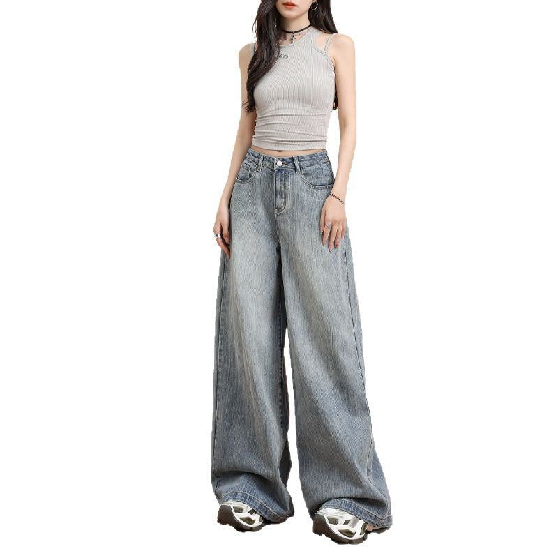 Bamboo-Knot Loose Wide-Leg Denim Trousers