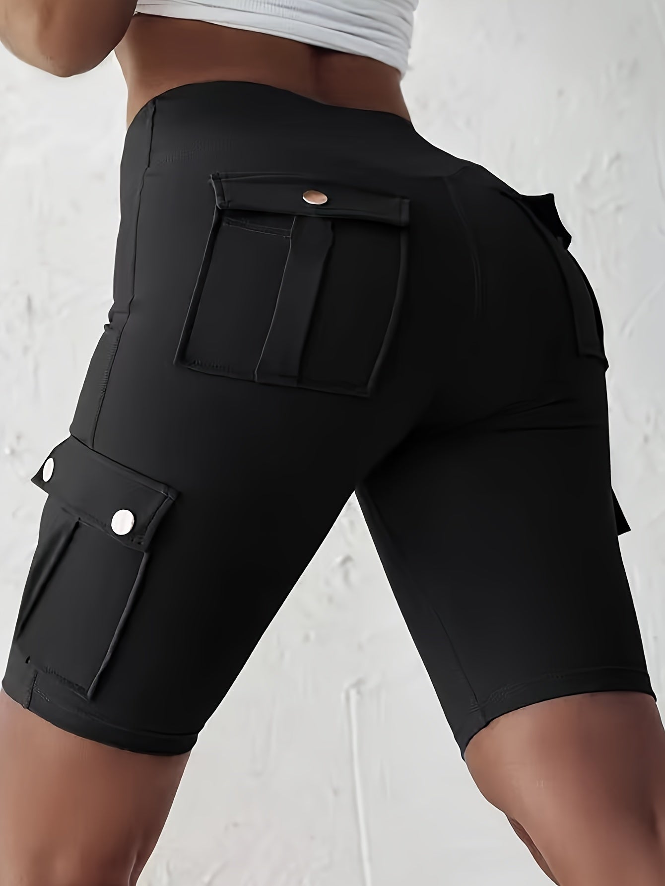 Solid-Colour High-Waist Skinny Shorts