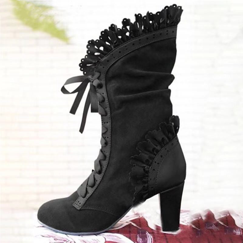Lace-Up Ruffle Design Boots