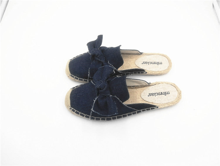 Women's Embroidered Bow Knot Flat Lazy Slippers