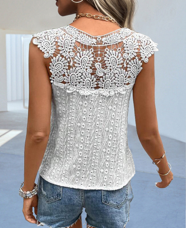 V-Neck Lace Splicing Pullover Sleeveless Top