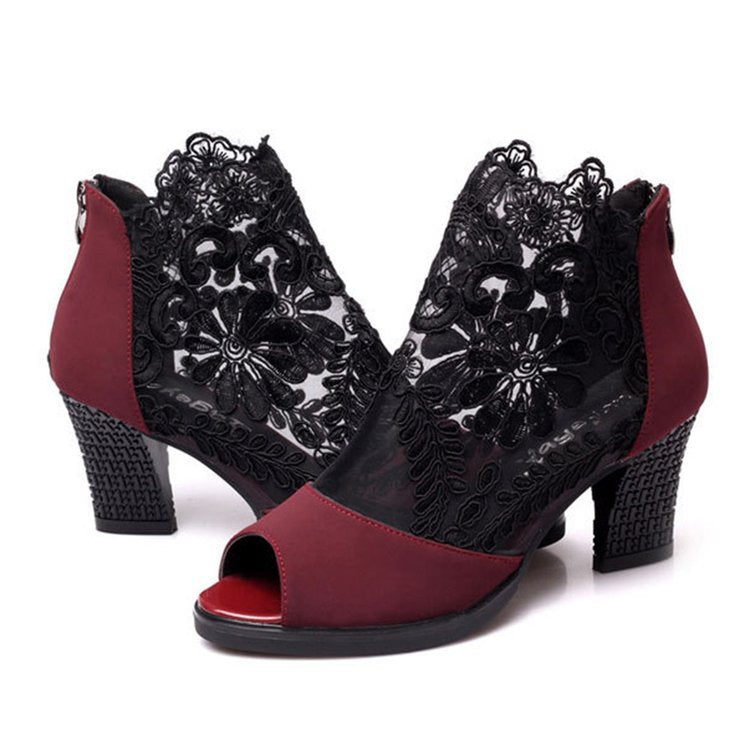 Lucyever High-Heel Flower-Lace Peep-Toe Gladiator Sandals