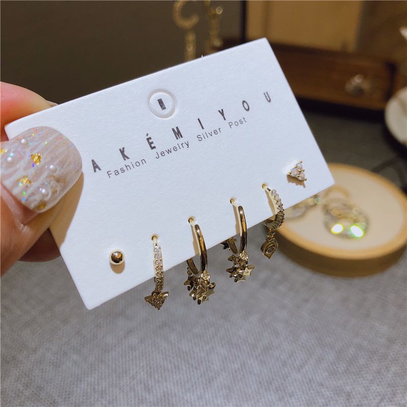 Six-piece hoop star earrings