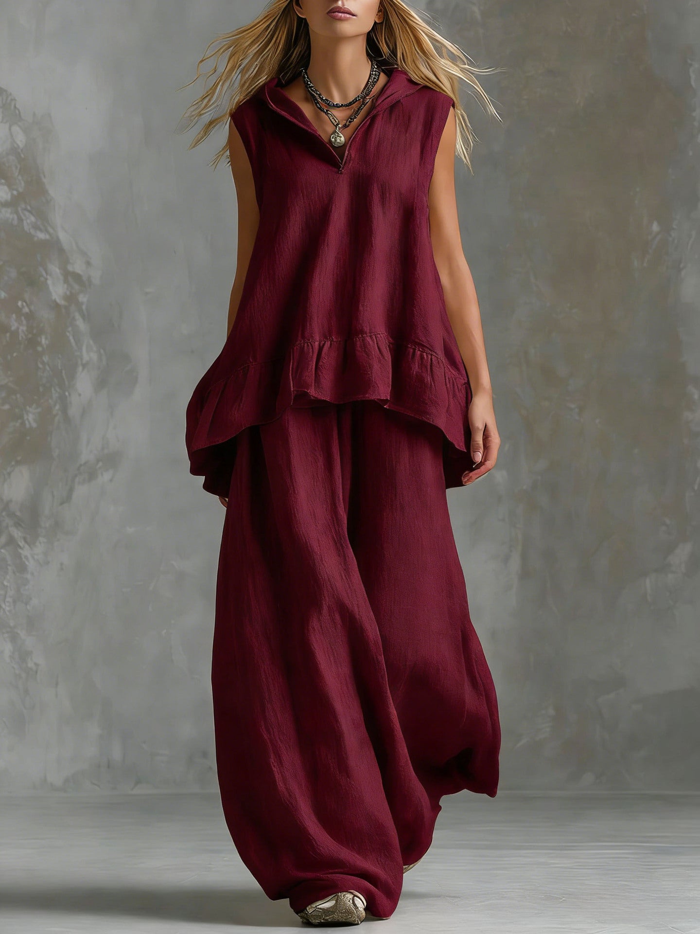 Sleeveless Top & Wide-Leg Pants Outfit