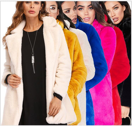 Faux Fur Long-Sleeve Coat For Women