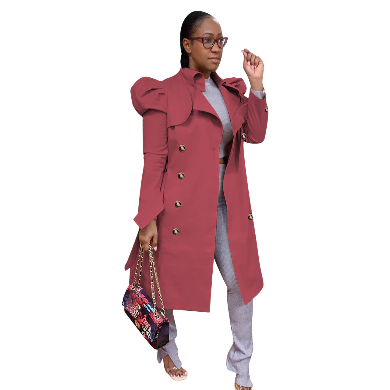 Pure-Colour All-Match Long Trench Coat For Women