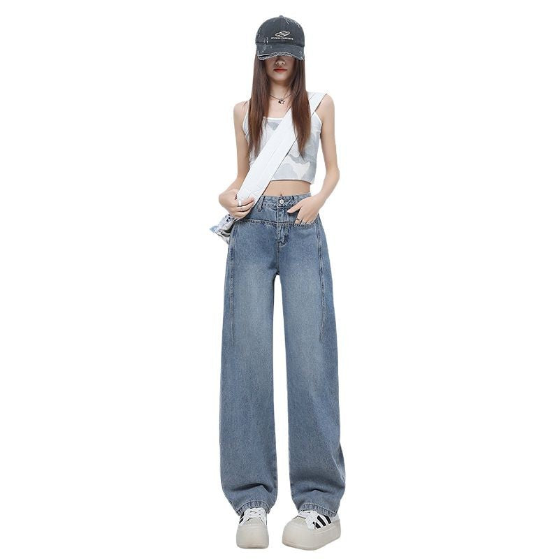 Retro Blue High-Waist Denim Trousers