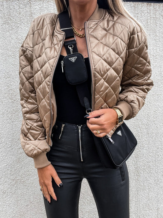 Short Zip-Closure Quilted Jacket