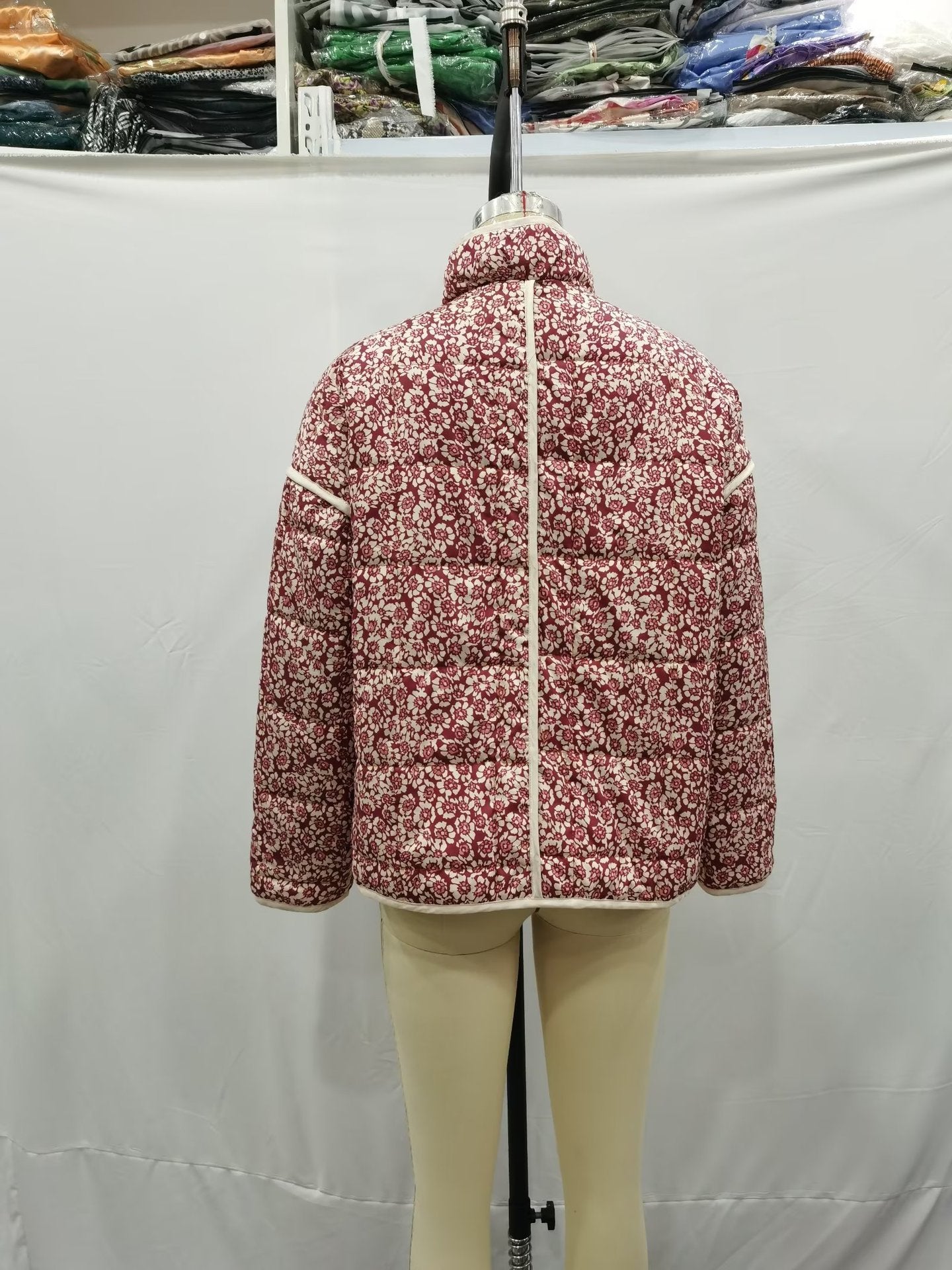 Plus Size Stand Collar Quilted Floral Cotton Coat Jacket Women