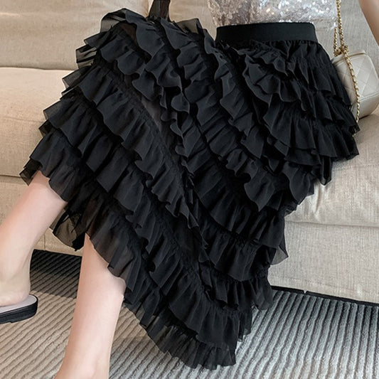 Women's Fashionable Black Skirt High Waist Slim