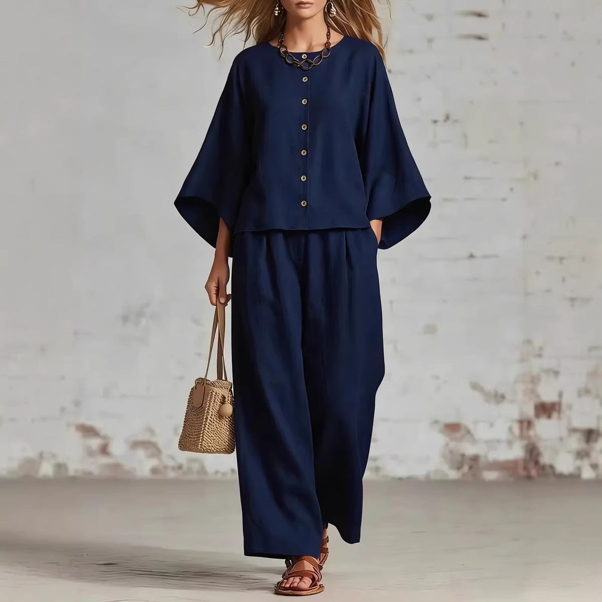 Women's Cotton And Linen Wide-leg Pants Suit