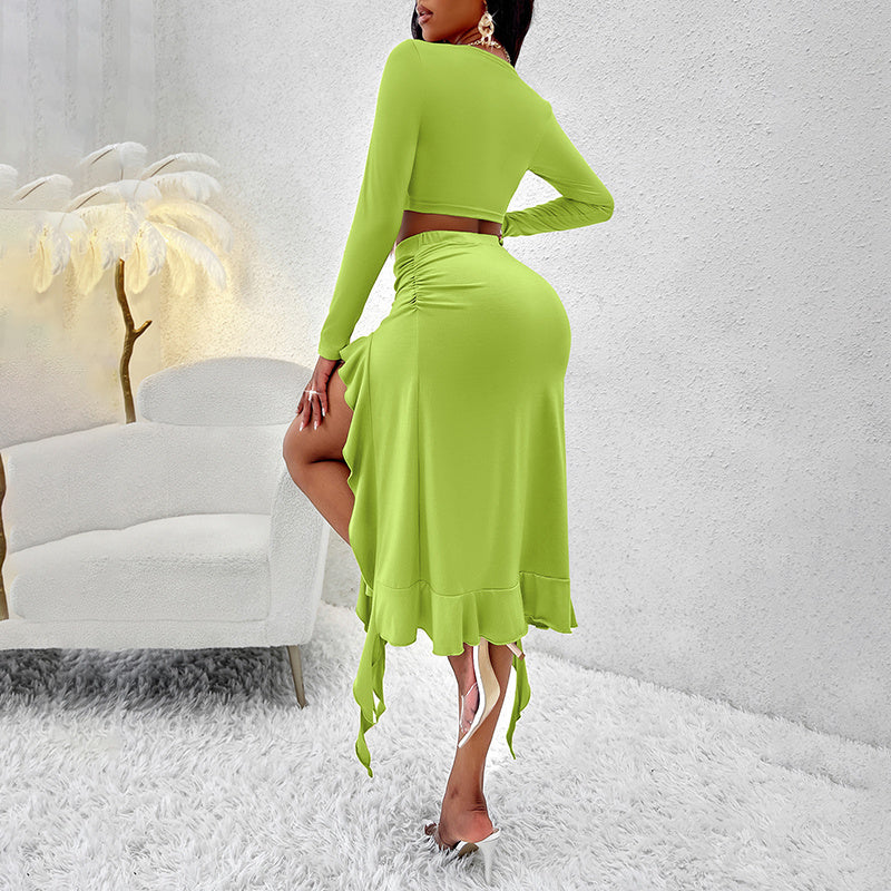 Elegant Pleated Ruffles Outfit - US Only