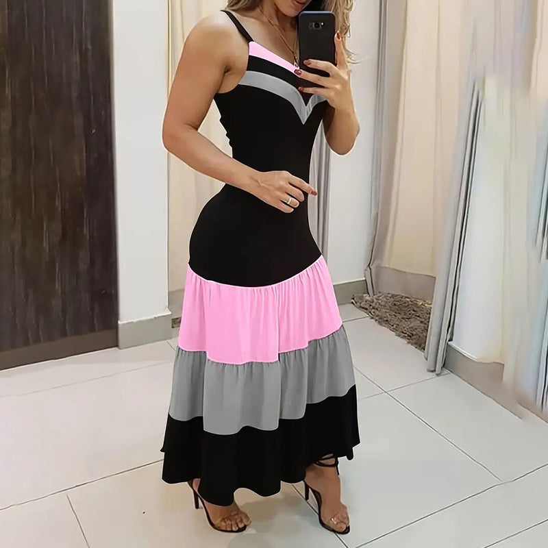 Colour-Block Spaghetti-Strap Maxi Dress - US Only