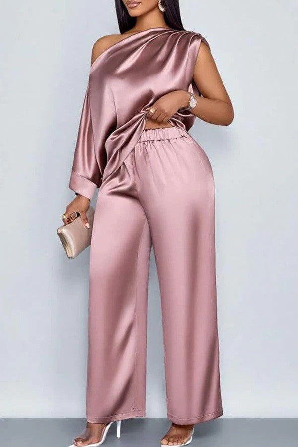 Satin Off-Shoulder Outfit