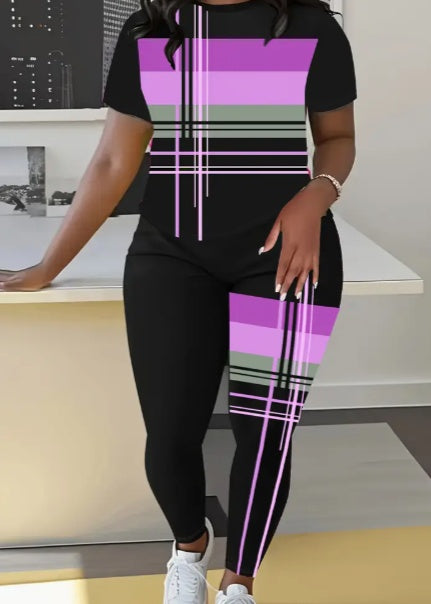 Women's  Printed T-Shirt & Leggings Outfit