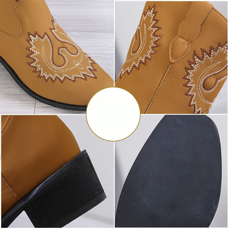 Women's Embroidered Western Boots - Chunky Mid Heel Cowboy Boots