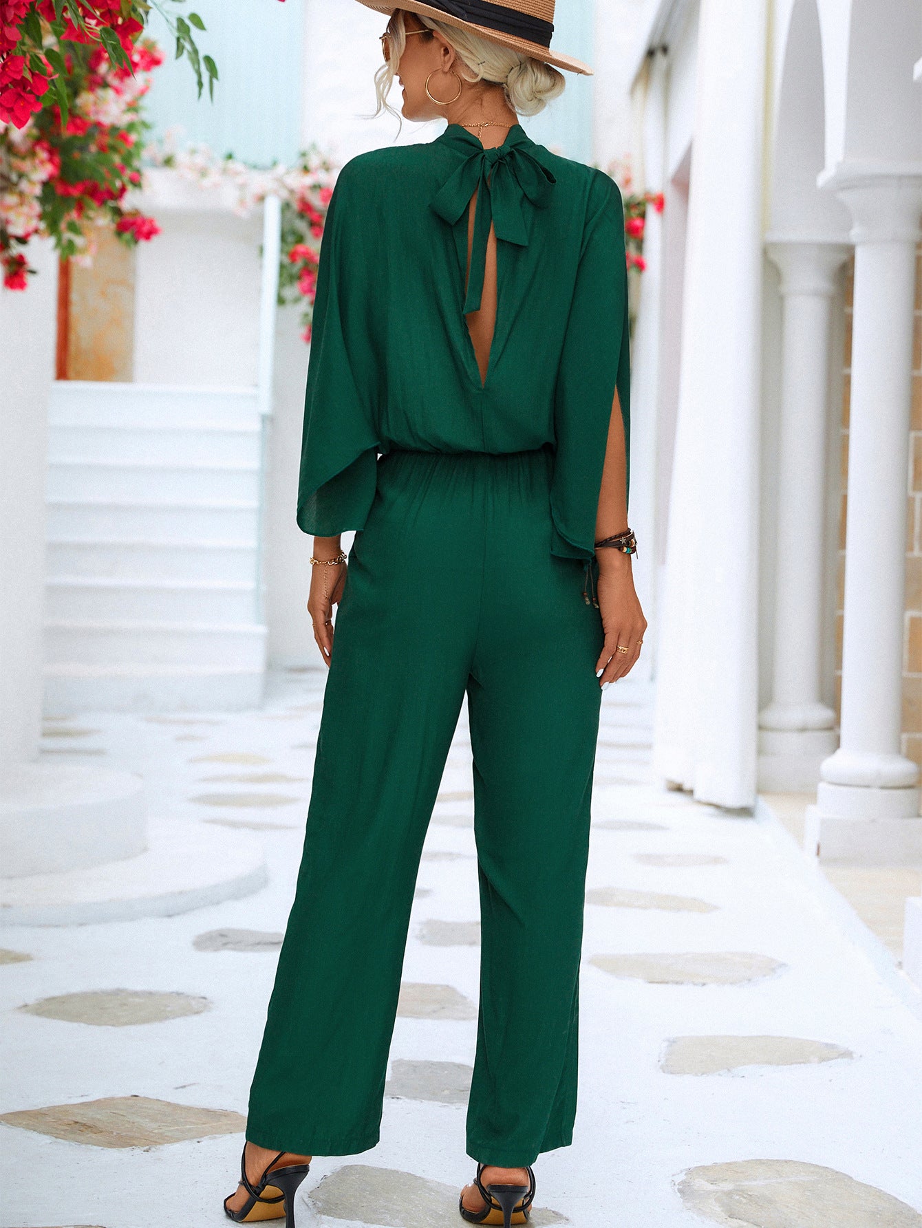 Stand-Collar Jumpsuit With Loose Split Long Sleeves