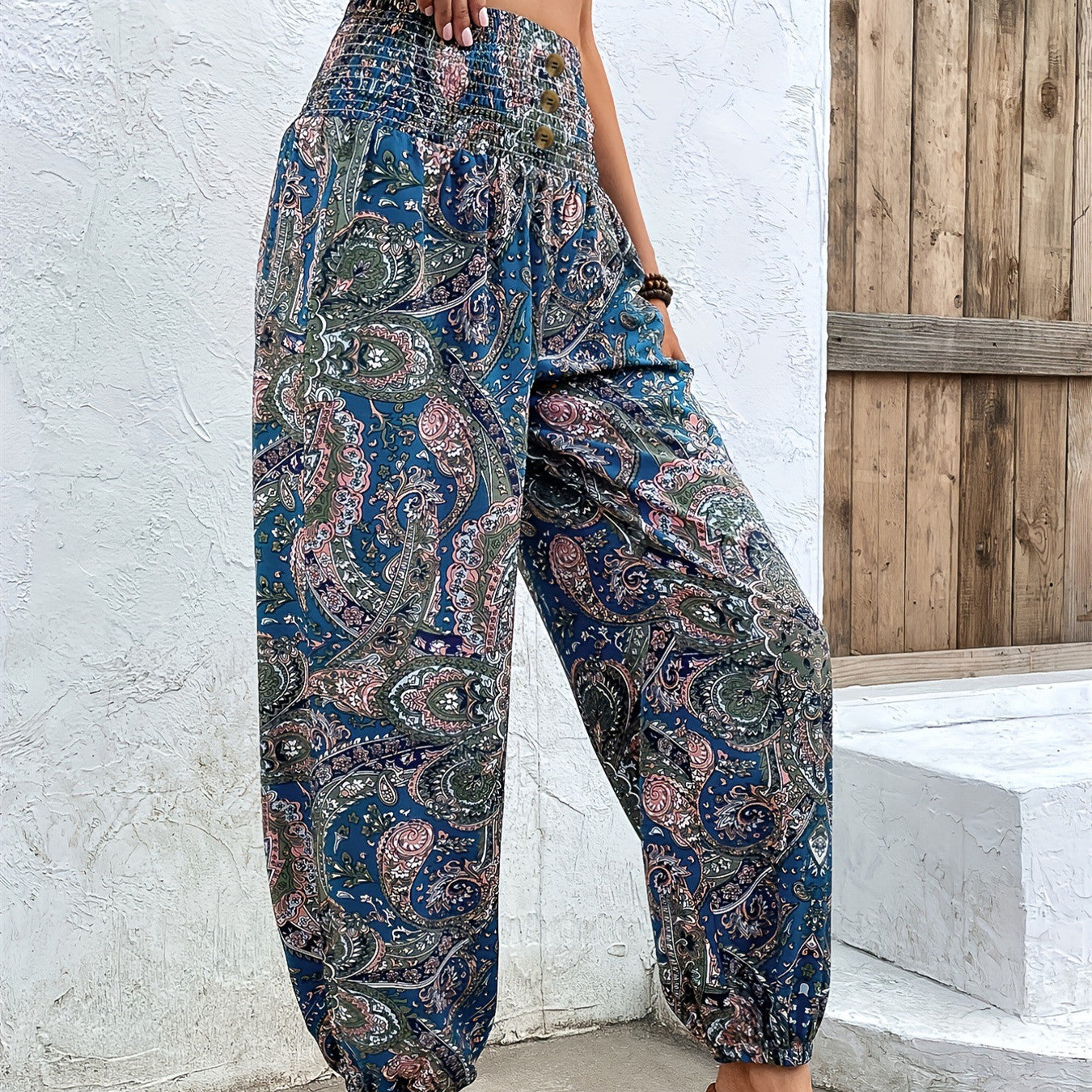 Women's Loose Slimming High-Waist Print Trousers
