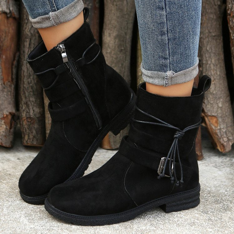 Round-Toe Buckle Boots