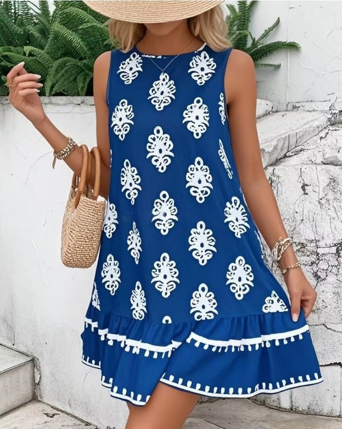 Women's Elegant Printed V-neck A- Line Skirt