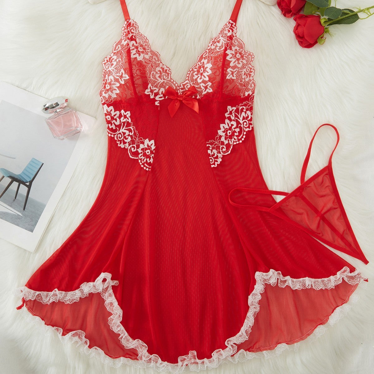 Women's Romantic Lace Mesh Lingerie Set