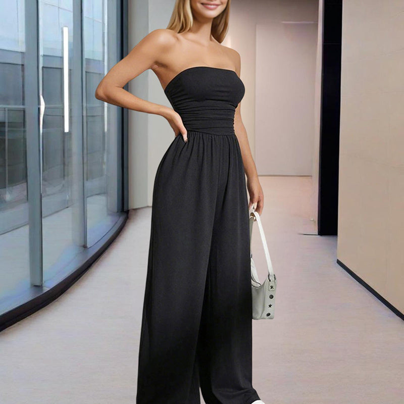 Strapless Wide-Leg Palazzo Pants Pleated Jumpsuit - US Only