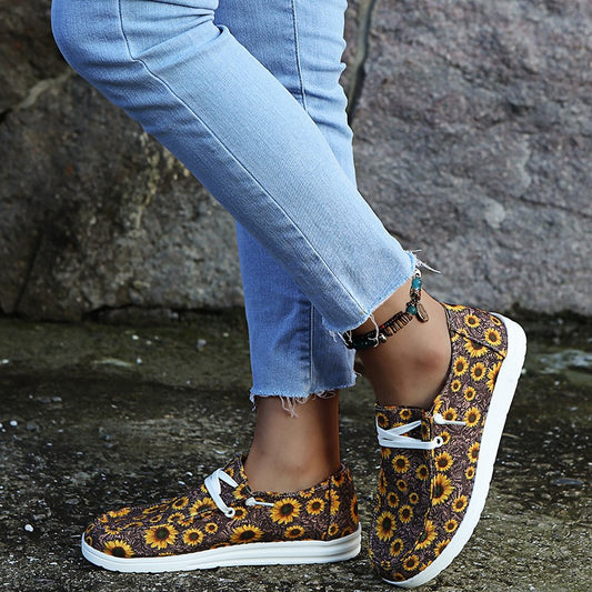 Sunflower Print Flat Casual Canvas Shoes