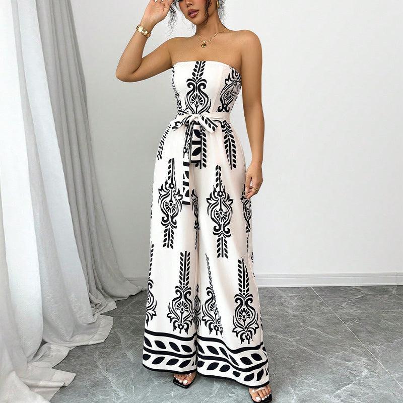 Wide-Leg Slim-Fit Printed Jumpsuit