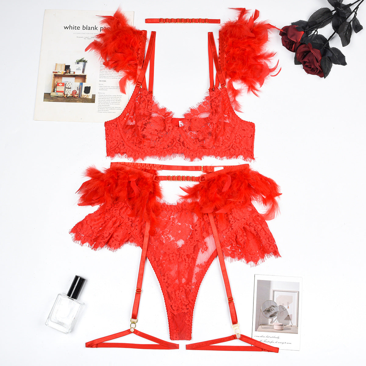 Feather  Lingerie - Lace Bra+Panties