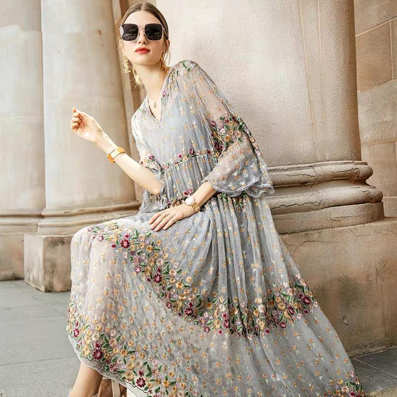High-End Embroidered Midi Dress