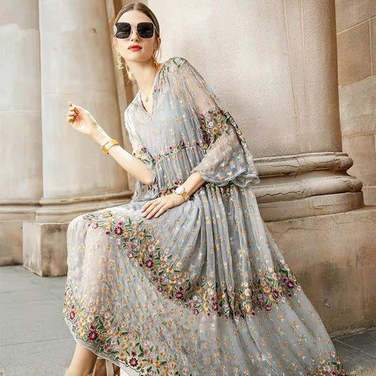 High-End Embroidered Midi Dress