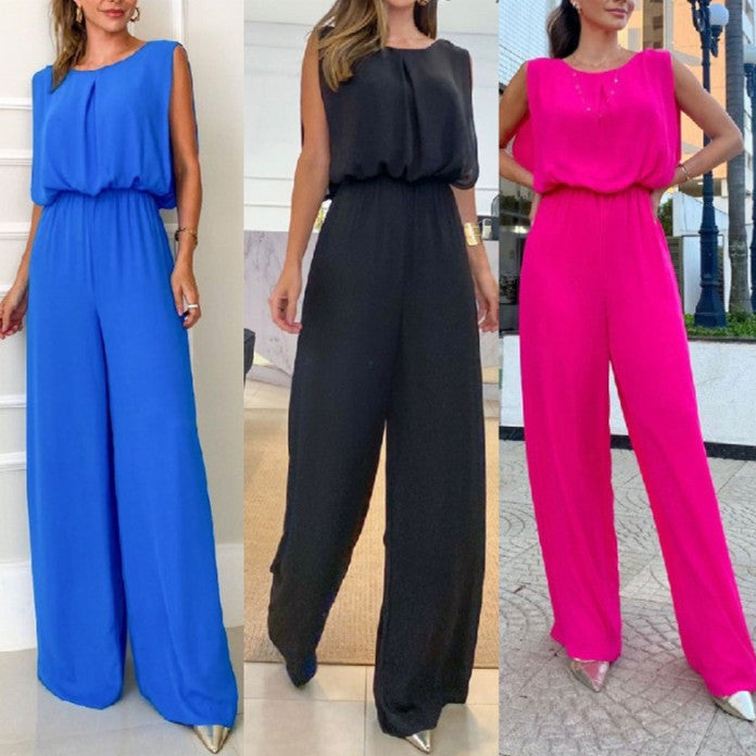 Collage Backless Solid-Colour Casual Jumpsuit