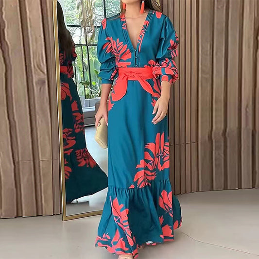 Bohemian Style Fashion Printed Long-Sleeve Dress