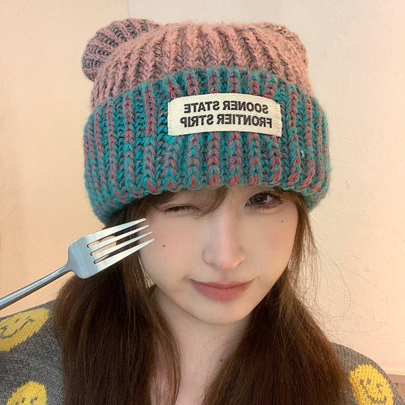 Mixed-Colour Knitted Earmuffs Women's Hat