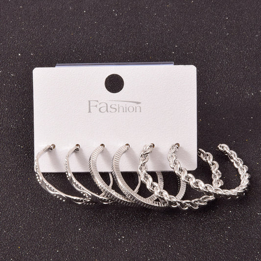 Square Earrings Set - Alloy Metal Hoop