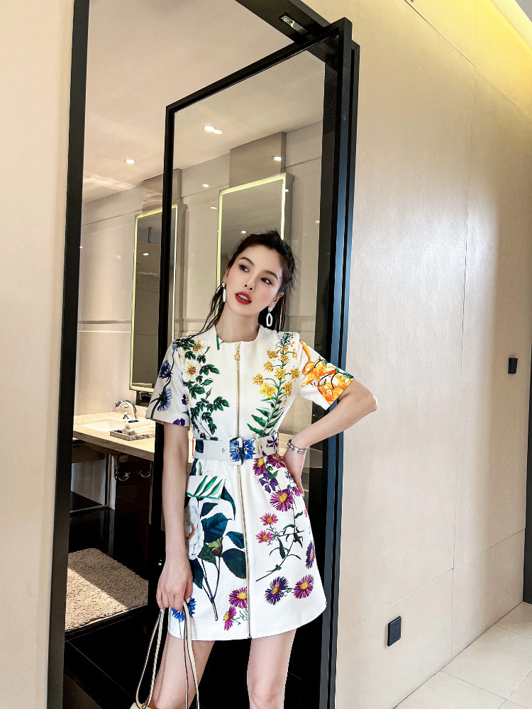 Summer Short-sleeved Floral Dress Pear Shape