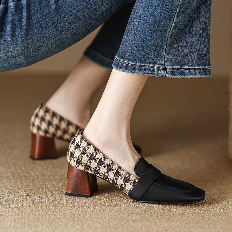 Square-Head Thick Middle-Heel Shoes