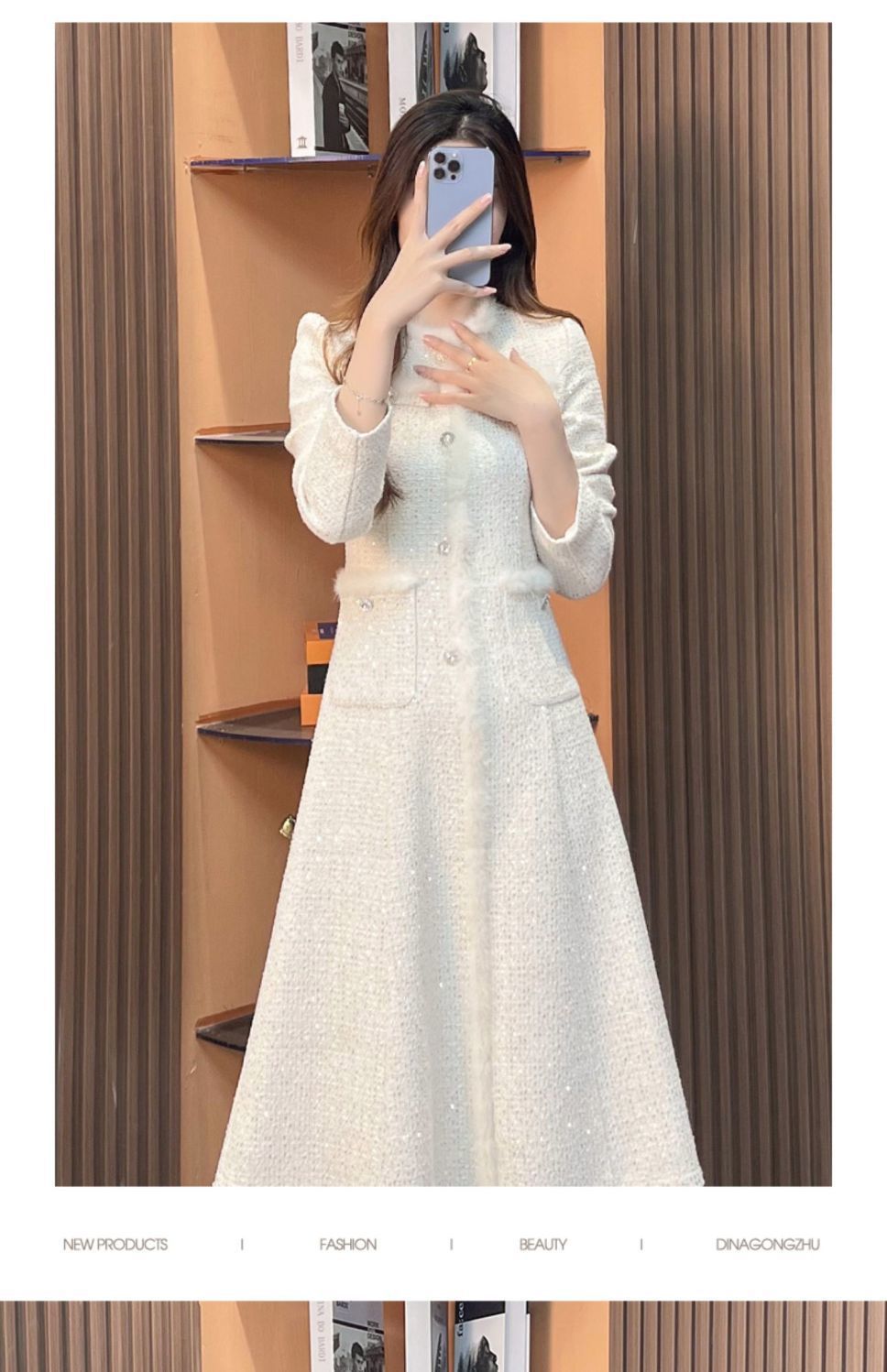 Classic-Style Plush Elegant Socialite High-Sense Warm Long-Sleeve Dress