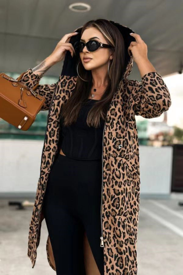 Hooded Floral Print Trench Coat