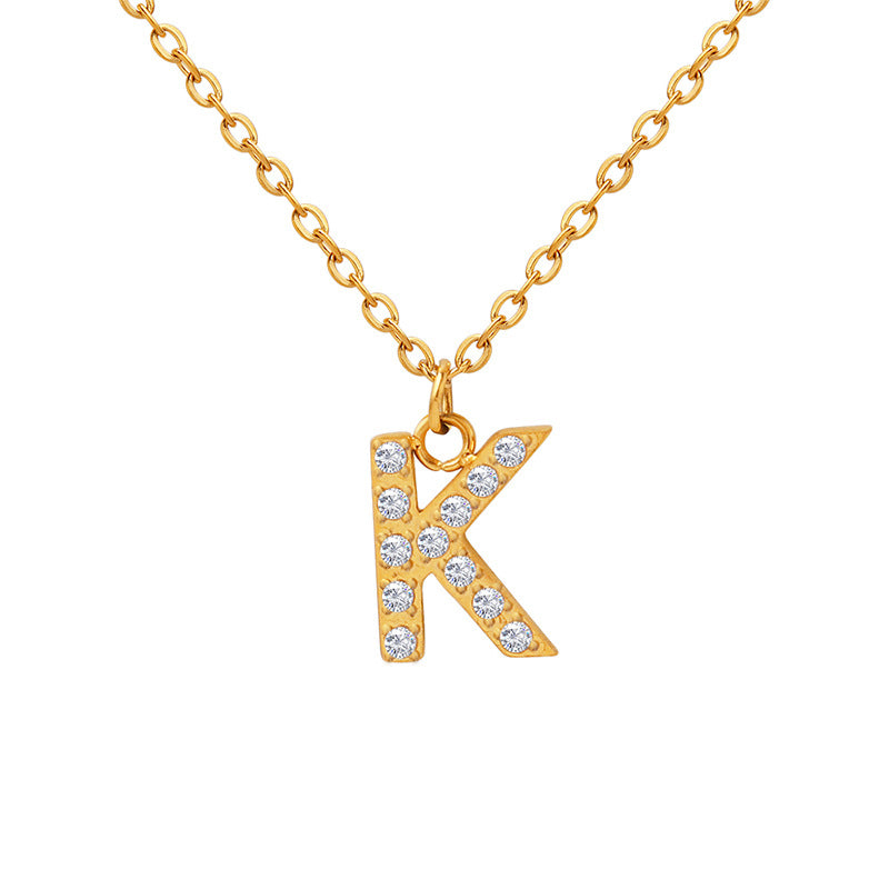 Small Fragrant Style Fashion Trend Cute Temperament 26 Personal Letters Zirconia Necklace Titanium Steel Jewellery