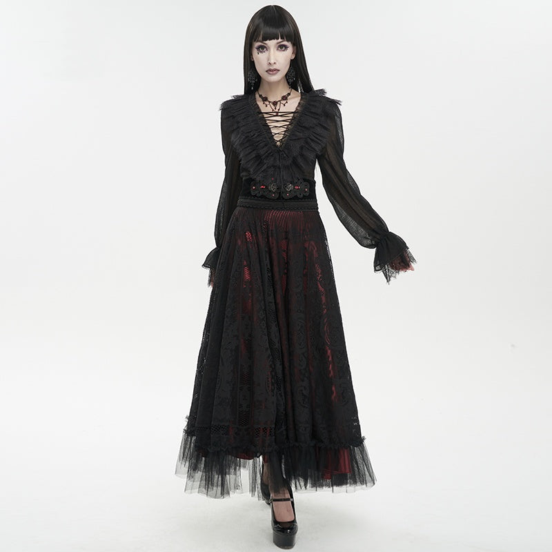 Punk Goth Lace Lace-Up Dress Shirt