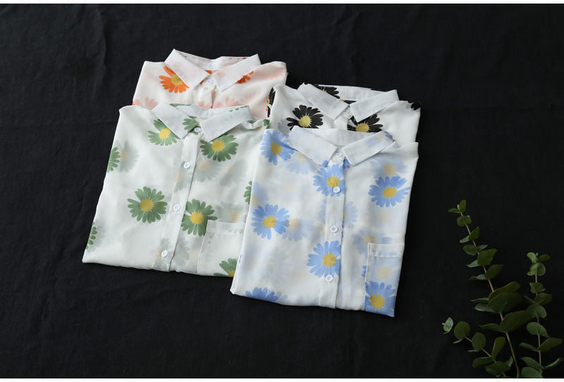 Small Daisy Print Long-Sleeved Top For Women