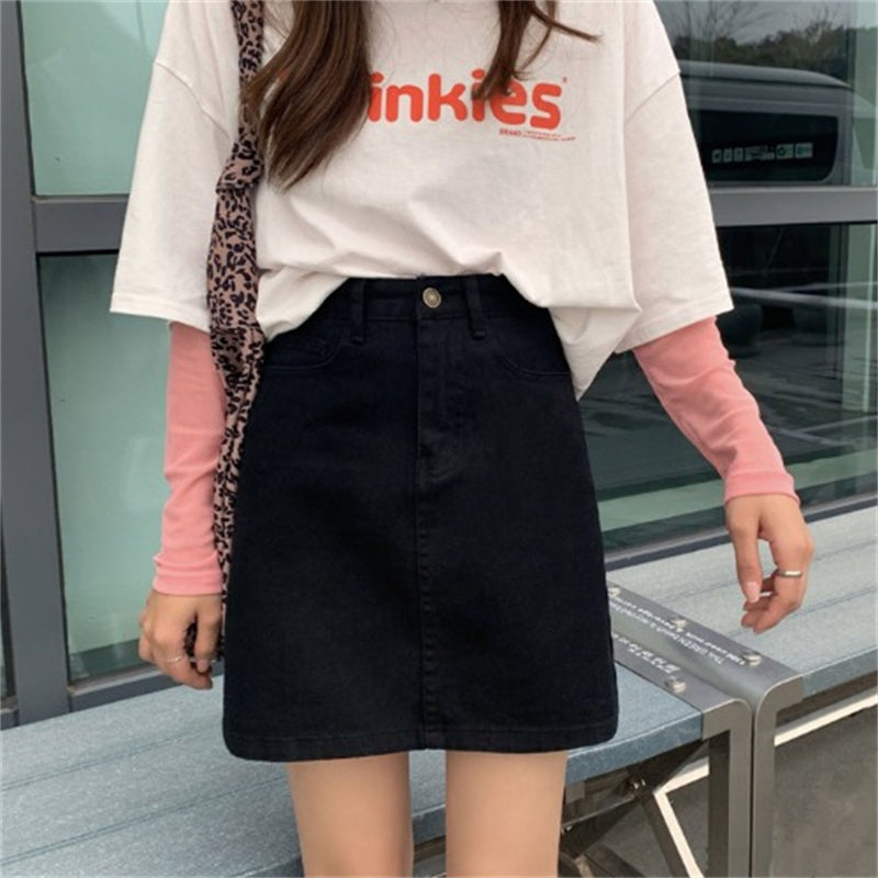 Women's High-waist Denim A-line Wrap Hip Skirt