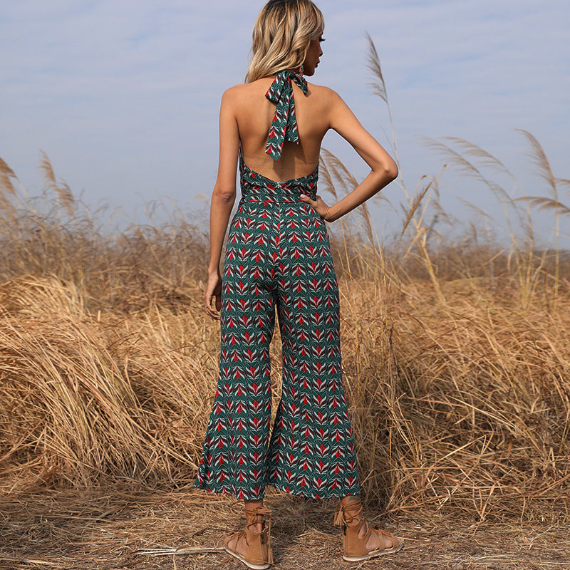 Loose Wide-Leg Fried Street Print Bangs Trousers