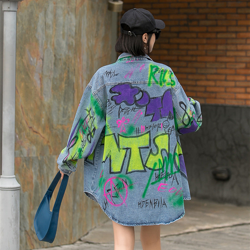 Graffiti Print Denim Jacket