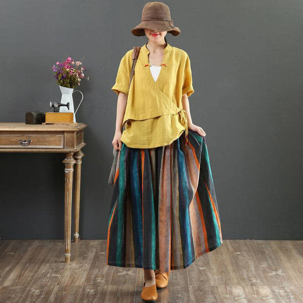 Large All-Match Loose Artistic Cotton & Linen Skirt