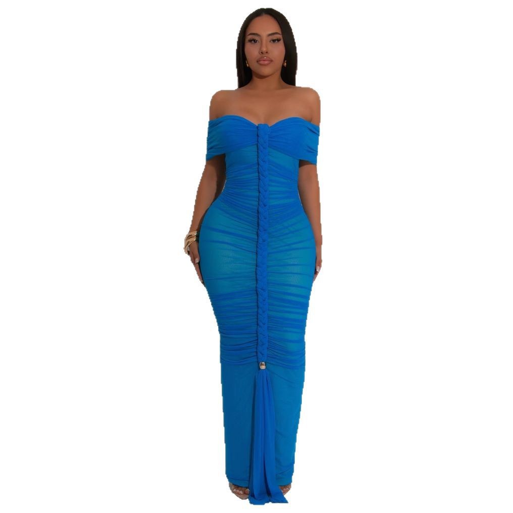 New Fashion Sexy Pleated Mesh Extra Long Dress