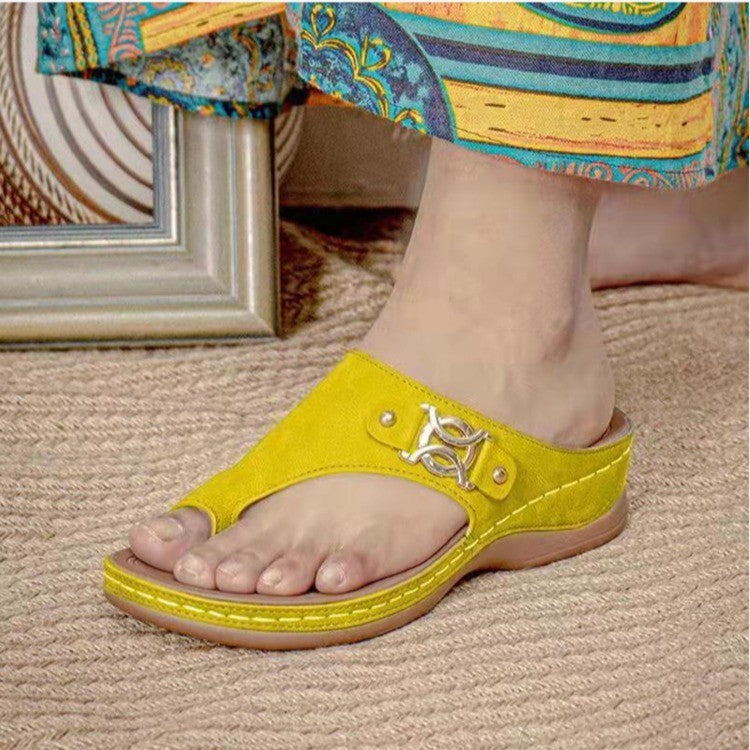 Metal-Decorated Wedge-Heel Flip-Flops