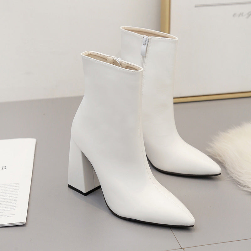 White High-Heel Short Boots