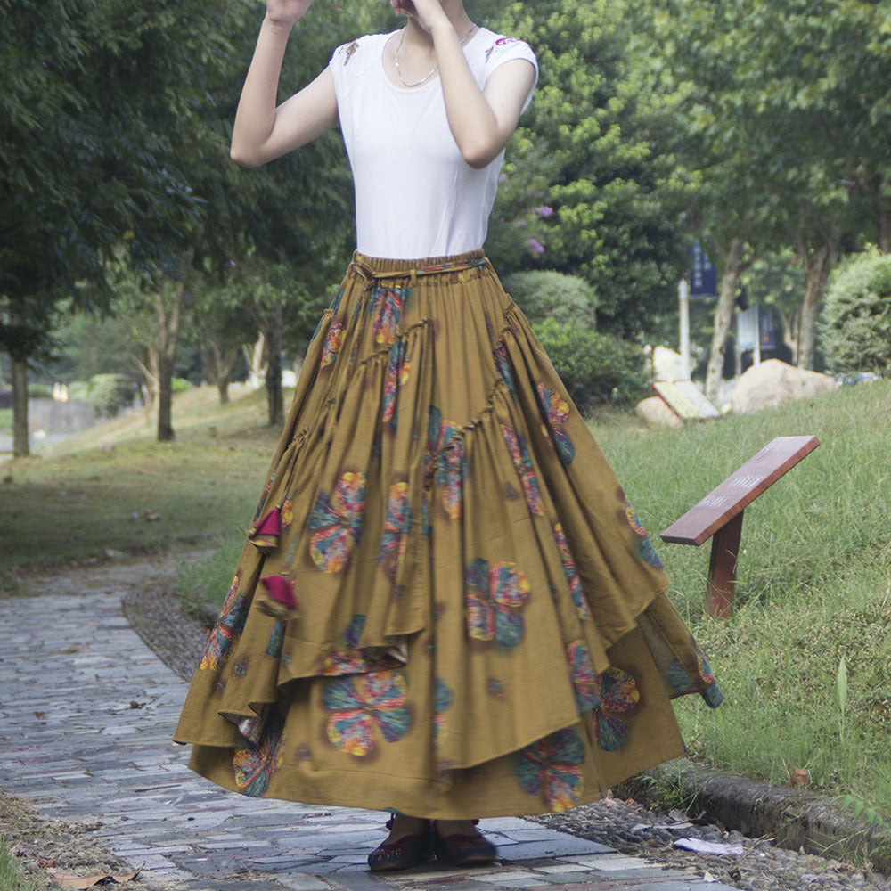 Ethnic-Style Cotton And Linen Printed Skirt